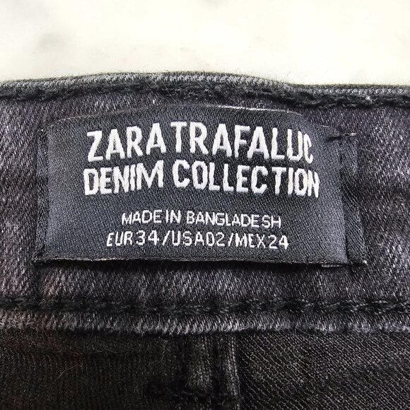 Zara Trafaluc Black Skinny High Waist Distressed Ripped Knee Jeans | US02 - Picture 14 of 15